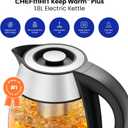 Chefman Glass Electric Kettle for Boiling Water, 1.8L 1500W, with Tea Infuser, Keep Warm Function, Auto Shut Off, Boil-Dry Protection, BPA Free, Hot Water Boiler, Electric Tea Kettle - Stainless Steel