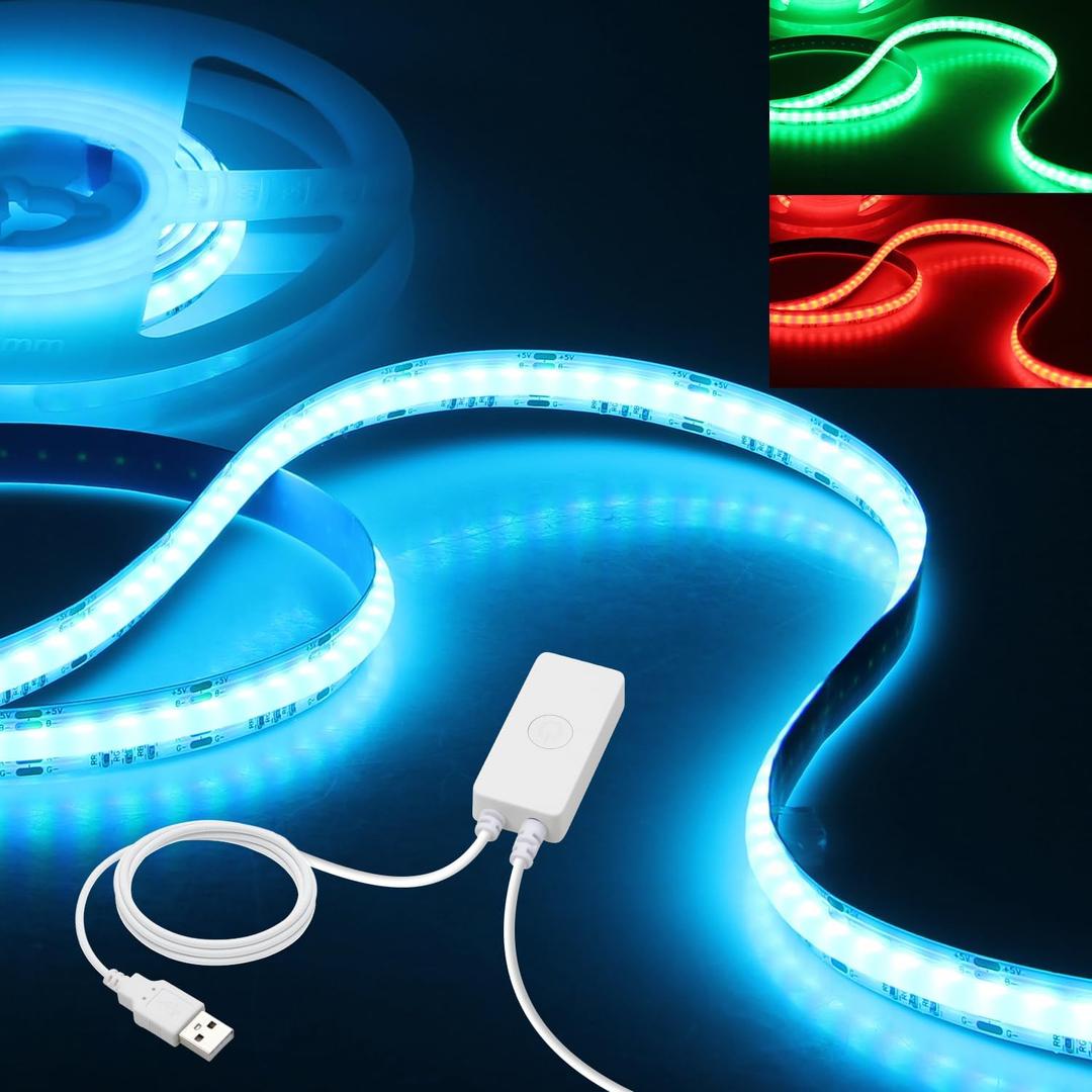 Aclorol RGB COB LED Strip Light 6.56FT 5V USB-Powered Dimmable COB Strip Light Flexible Multicolor LED Lights with Remote App Control Color Changing for TV Gaming Room Kitchen Under Cabinet Kitchen