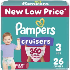 Pampers Cruisers 360 Diapers - Size 3, 26 Count, Pull-On Disposable Baby Diapers, Gap-Free Fit