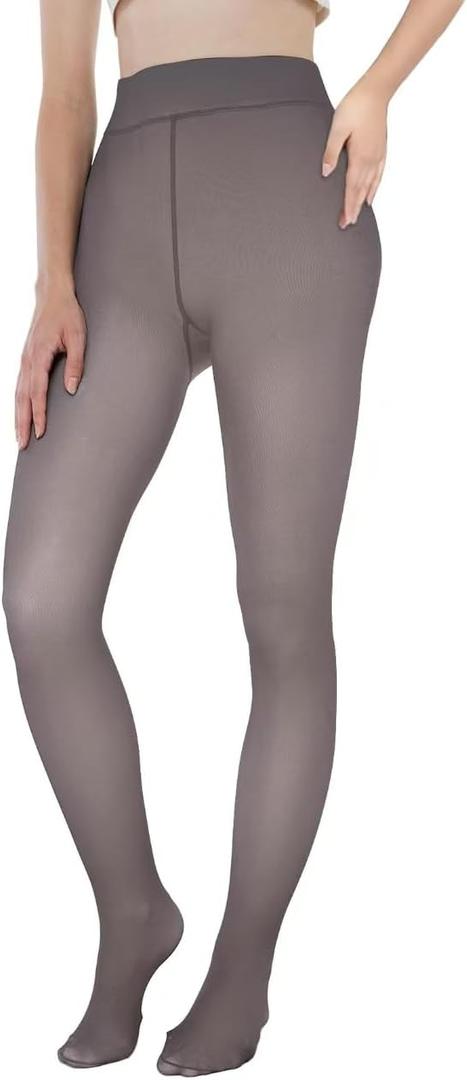 EXQUISLIFE Fleece Lined Tights Sheer Women - Fake Translucent Warm Pantyhose Leggings Sheer Thick Tights, for Winter (Black)