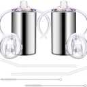 12oz Stainless Steel Sippy Cups for Toddlers with Handles, Spill Proof Double Wall Vacuum Insulated Sippy Cups, Kids Straw Cups with Extra Lids for School, Outdoor, 2 Pack