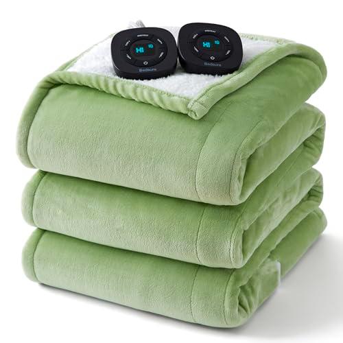 Bedsure Electric Blanket Queen Size - Dual Control Heated Blanket Queen, GentleSoft Fast Heating with 10 Time Settings & 10 Heat Settings, Warm Gift for Grandma (84x90 inches, Sage Green)