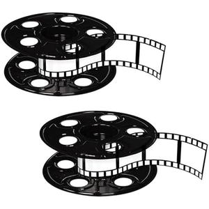 Beistle Movie Reel with Filmstrip Centerpieces, 2-Count Thin Plastic 3D Cinema Reels with 15-Foot Filmstrips, Customizable Hollywood Party Decorations for Red Carpet Events & Theater Themes, 9"