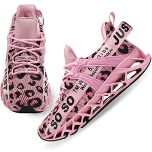 Wonesion Womens Walking Running Shoes Athletic Blade Non Slip Tennis Fashion Sneakers (8, R Leopard/Pink)