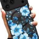 OOK Magnetic Case Fit for iPhone 17 Pro 6.3 Inch (Compatible with MagSafe) Soft TPU and Hard PC Phone Cover with Blue Floral Flowers Anti-Scratch Shockproof Protection Case for Women