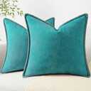 decorUhome Summer Chenille Soft Cozy Throw Pillow Covers 26x26 Set of 2, Modern Farmhouse Boho Velvet Decorative Euro Sham Pillow Cases with Stitched Edge for Couch Sofa Bed Home Decor, Turquoise