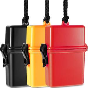 Outus 3 Pcs Waterproof ID Badge Holder Case with Waterproof Buckle 4.72 x 2.95 x 1.57 Inches Floating Sport Case Locker with Adjustable Hanging Rope Plastic Card Dry Box(Red, Black, Yellow, Classic)