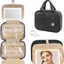 FENCHILIN Travel Toiletry Bag with Hanging Hook Large Capacity Makeup Organizer Bag with Lighted Makeup Mirror Organizer for Accessories, Shampoo, Toiletries