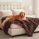 Waterproof Pet Blanket Faux Fur Throw Blankets for Large Dogs Bed Cover Thick Reversible Puppy Couch Protector Plush Fluffy Brown (35"x50",Pack of 1)