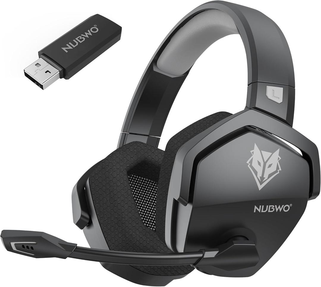NUBWO Wireless Gaming Headset with Mic for Ps5 Ps4 PC, Zero Interference, 100-Hour Battery All-Day Play, 23ms Sync for Fortnite & Call of Duty/FPS Gamers, Triple Mode All Devices Compatible - Gray
