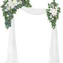 Artificial Wedding Arch Flowers Kit(Pack of 3),2Pcs Artificial Flower Arch Decor,1Pcs Sheer Drape for Wedding Ceremony Arbor for WeddingCeremony (Fairy White)