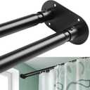 Double Shower Curtain Rod 28 to 75 Inches Elegant Double Shower Rod Adjustable Wall Mounted Double Shower Curtain Pole for Bathroom (Black, 28 to 75")