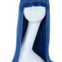 karlery Women Adult Long Straight Blue Wig with Bangs Halloween Cosplay Party Costume Wig