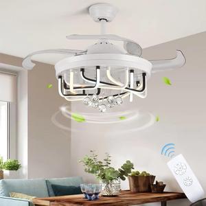 DLLT 40W Ceiling Fan with LED Lights, 42 Inch Modern Chandelier Ceiling Fan Remote, 3-Blade Retractable Flush Mount Ceiling Fans Light for Bedroom, Living Room, Kitchen, 3 Color Changeable, Timing (White)