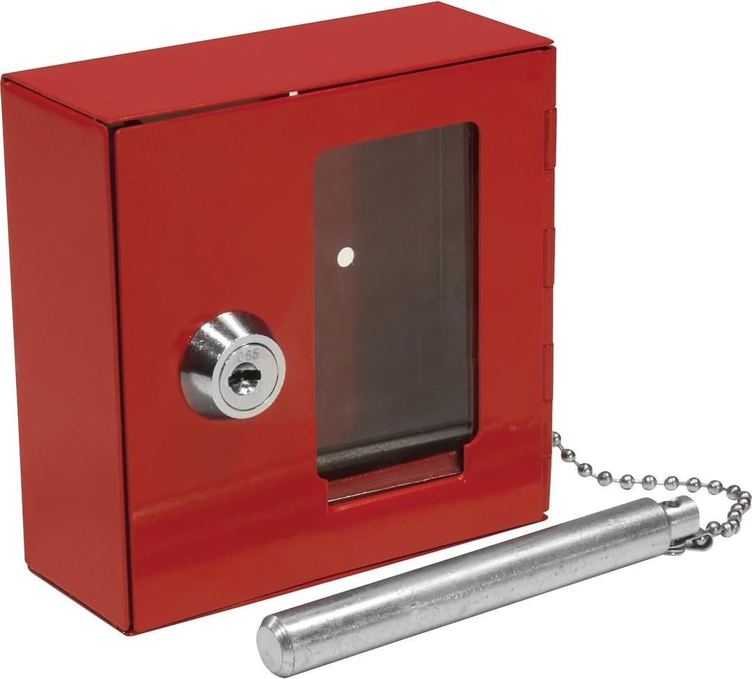 Barska Red Key Lock Breakable Glass Window Alarm Emergency Key Storage Lock Box with Attached Hammer for Home and Business (AX11838 Small)