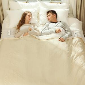 Queen Electric Blanket 84" x 90" - Flannel Sherpa Warm Heated Blanket Queen Size with Dual Control, 5 Heating Levels & 10 Hours Auto Off, Heating Blanket with Overheat Protection (White)