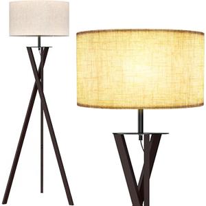LEPOWER Tripod Floor Lamp, Mid Century Wood Floor Lamps for Living Room, Bedroom and Office, Flaxen Lamp Shade with E26 Lamp Base