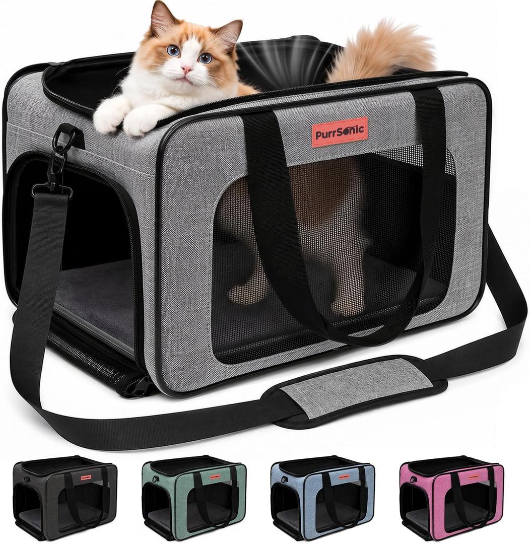 Cat Carrier Soft Sided Airline Approved Portable Travel Bag, Gray