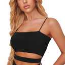 Floerns Women's Summer Spaghetti Strap Sleeveless Sexy Rave Cut Out Cami Crop Top, XS