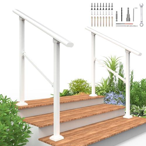 2 Pack 3 Step Hand Rails for Outdoor Steps,Railings for Outdoor Steps,White Outdoor Handrail for Concrete,Brick,Wood, Marble Steps
