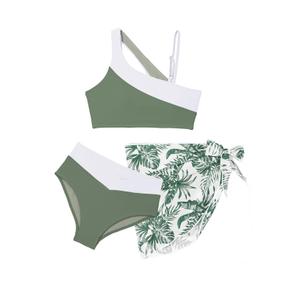 blibean Girls 3 Piece Bikini Swimsuit with Cover-up Skirt Size 14 Years/3XL