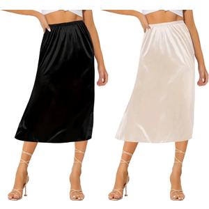 Ellames Women's 2 Pieces Half Slips for Under Dresses Satin Long Underskirt Half Slip Shirt Skirt Extender (XXXL)