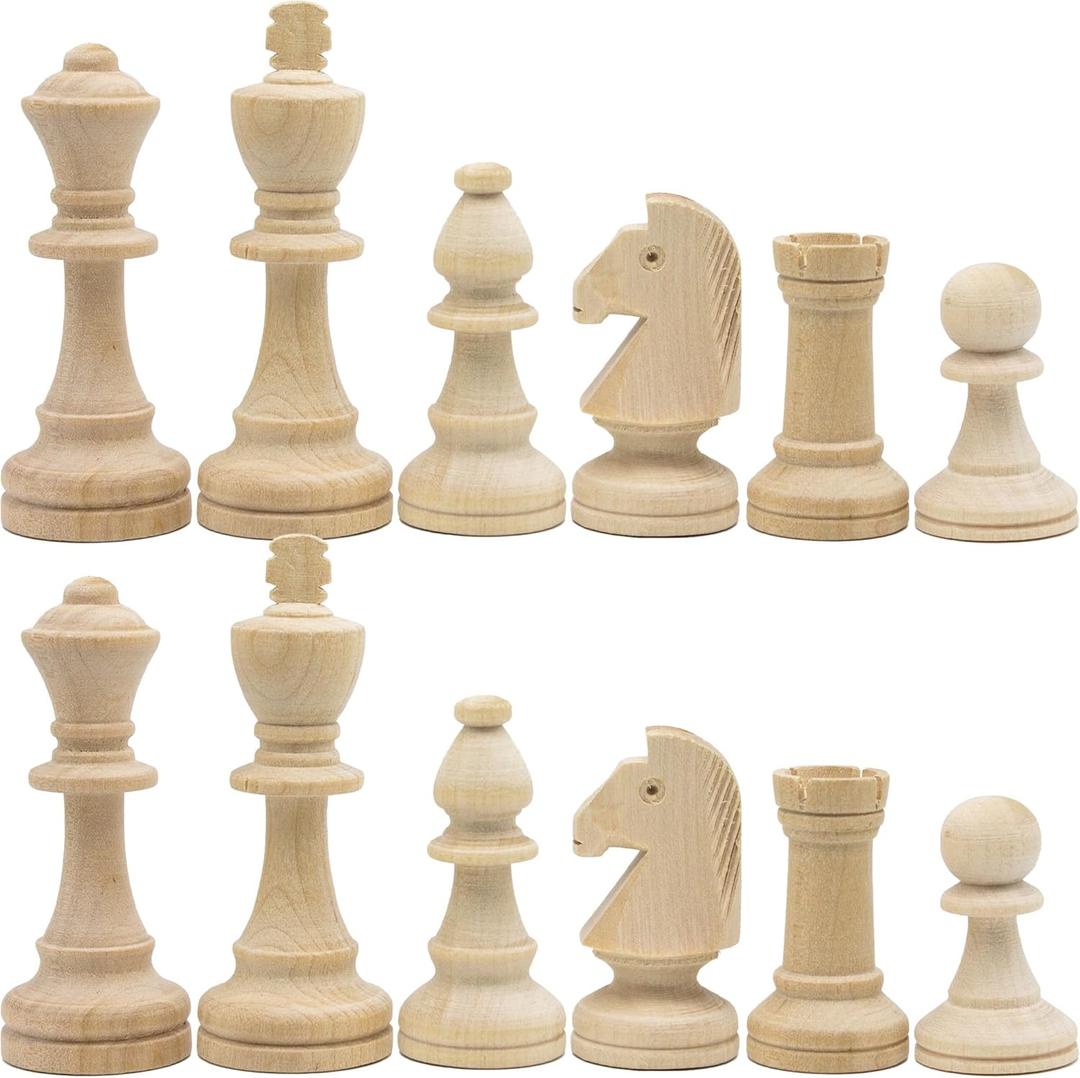 32pcs Unpainted Wood Chess Pieces Only for Board Games, Paint Your Own Chess Set, Blank Chess Sets for DIY Projects, Arts and Crafts Wooden Peg Dolls Unfinished