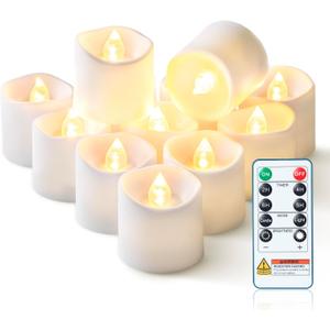 Homemory 12Pack 400+Hour Remote Control Flameless Candles, 2/4/6/8H Timer Led Votive Candles, Battery Operated Tea Lights for Wedding Table Centerpiece, Holidays, Halloween Pumpkins, Christmas Decor