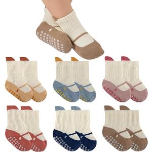 Baby Toddler Socks Girls Boys Non Slip Baby Grip Socks Cute Cotton Crew Socks for Newborn Infant Toddler 6 Pairs, 0-12m