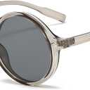 Retro Round Sunglasses for Men Womens Vintage Trendy Circle Sunglasses Costume Cosplay Sun Glasses UV400 Protection (Grey/Transparent Grey)