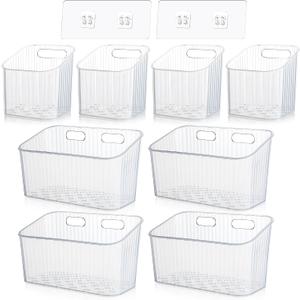 SiliFine 8 Pcs Storage Organizer Bins Wall Mounted Organizer Basket Clear Stackable Hanging Baskets Plastic Cabinet Door Organizer for Organizing for Wall Refrigerator Kitchen Bathroom Pantry