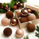 Roowest 12 Pcs Neutral Christmas Ball Ornaments Brown Velvet Glass Christmas Tree Ball Ornaments Xmas Amber Glass Orange Copper Hanging Decorations for Holiday Indoor Outdoor Home Decor, 3.15"