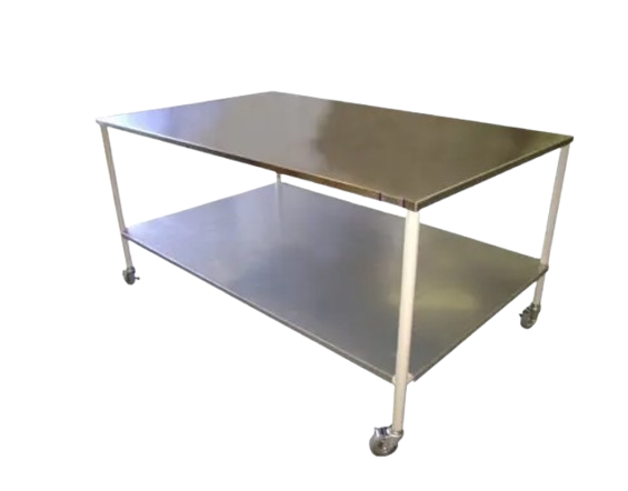 EnduraSteel Stainless Steel Mobile Prep Table with Powder-Coated Mild Steel Frame, 72" L × 48" W × 36" H