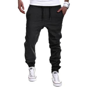 YAXHWIV Men's Casual Joggers Pants Cotton Drawstring Twill Cargo Pants Lightweight Tapered Track Jogging Sweatpants (Black, M)