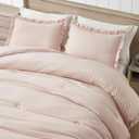 Chezmoi Collection Nora Blush Comforter Set Queen Size 3-Piece Lightweight Fluffy Soft Stone-Washed Ruffled Shabby Chic Bedding for All Season