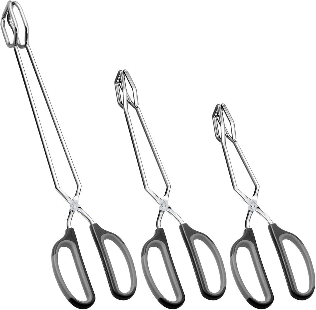 Stainless Steel Scissor Tongs Cooking Tongs Set, Set of 3 (Black Handle, 10" 12" 16")