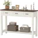 YOSHOOT 45" Farmhouse Entryway Console Table, Desk Behind the Couch with 3 Drawers and 2-Tier Shelves, Narrow Sofa Table for Hallway, Bedroom, Living Room, White Brown, 45.28" x 11.81" x 33.47"