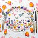 Treasure Cove Wildflower Oval Paper Plates Large Spring Oval Plate Disposable Floral Party Platter Flower Tableware Decorations for Birthday Wedding Tea Party Supplies 10" x 12" 24Pcs