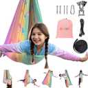 OUTREE Sensory Swing for Kids, Double Layer Therapy Hammock, Indoor Swing with 360 Swivel Hanger Kit and Adjustable Straps, Autism Sensory Product for Autism, ADHD (Unicorn Printed) (Light Pink)