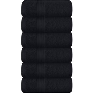 BOUTIQUO Ultra Soft Cotton 6 -Piece Hand Towel Set 16x24 Inch, Ideal for use in Bathroom, Kitchen, Gym, Spa & General Cleaning, Compact & Lightweight Multi Purpose Hand Towels - Black