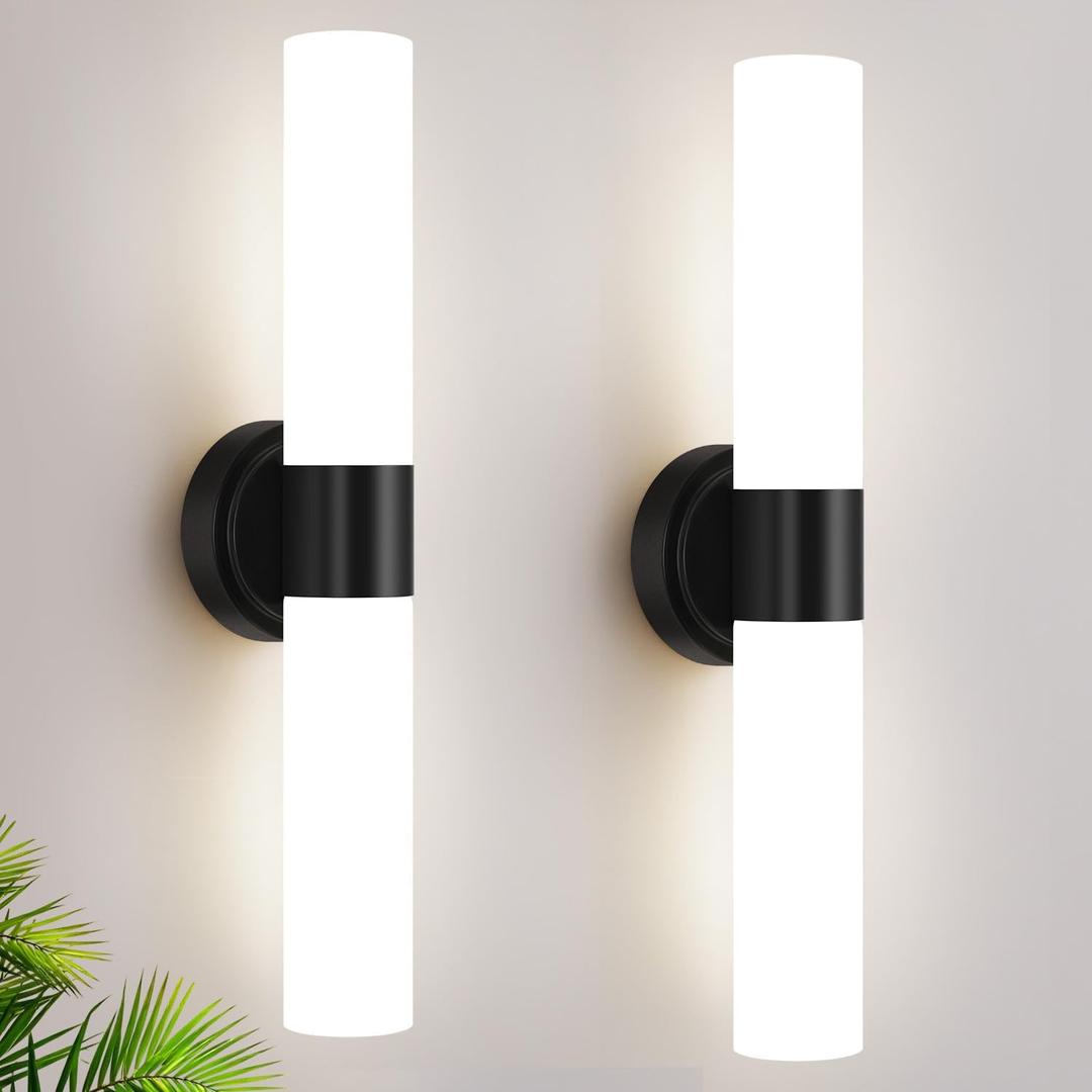 Meybiok Wall Sconces Set of Two, Modern Bathroom Sconces Wall Lighting with Milky White Glass, Matte Black Sconces Wall Decor Set of 2 for Bathroom Mirror Bedroom Living Room Hallway