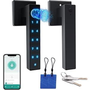 Fingerprint Door Lock, Smart Door Knob, Keyless Entry Door Lock with Handle, Fingerprint, Passcode, Keypad, APP, IC Card for Bedroom, Apartment, Hotel, Office (Black)