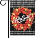Watercolor Buffalo Check Plaid Garden Flag Tulips Double Sided Seasonal Garden Flag 40x27 Inch for Outdoor Decor Holiday Festive Yard Flags,Rustic Welcome Banner House Flag Home Decor