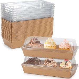 Charcuterie Boxes with Clear Lids, 50 Pack 7.5x3.3 Inches Brown Dessert Boxes Rectangle Disposable Bakery Boxes to Go for Cupcakes, Donuts, Valentine, Wedding Party, Outdoor & Home Use