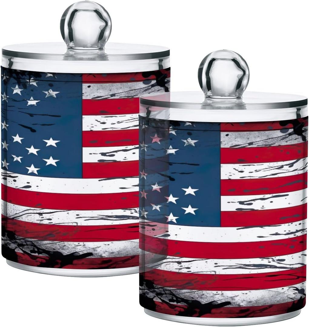 American Flag 2PC Airtight Transparent Storage Jar, Food Storage Container, Can Store Candy, Salt, Coffee Beans, With lid, Easy To Use