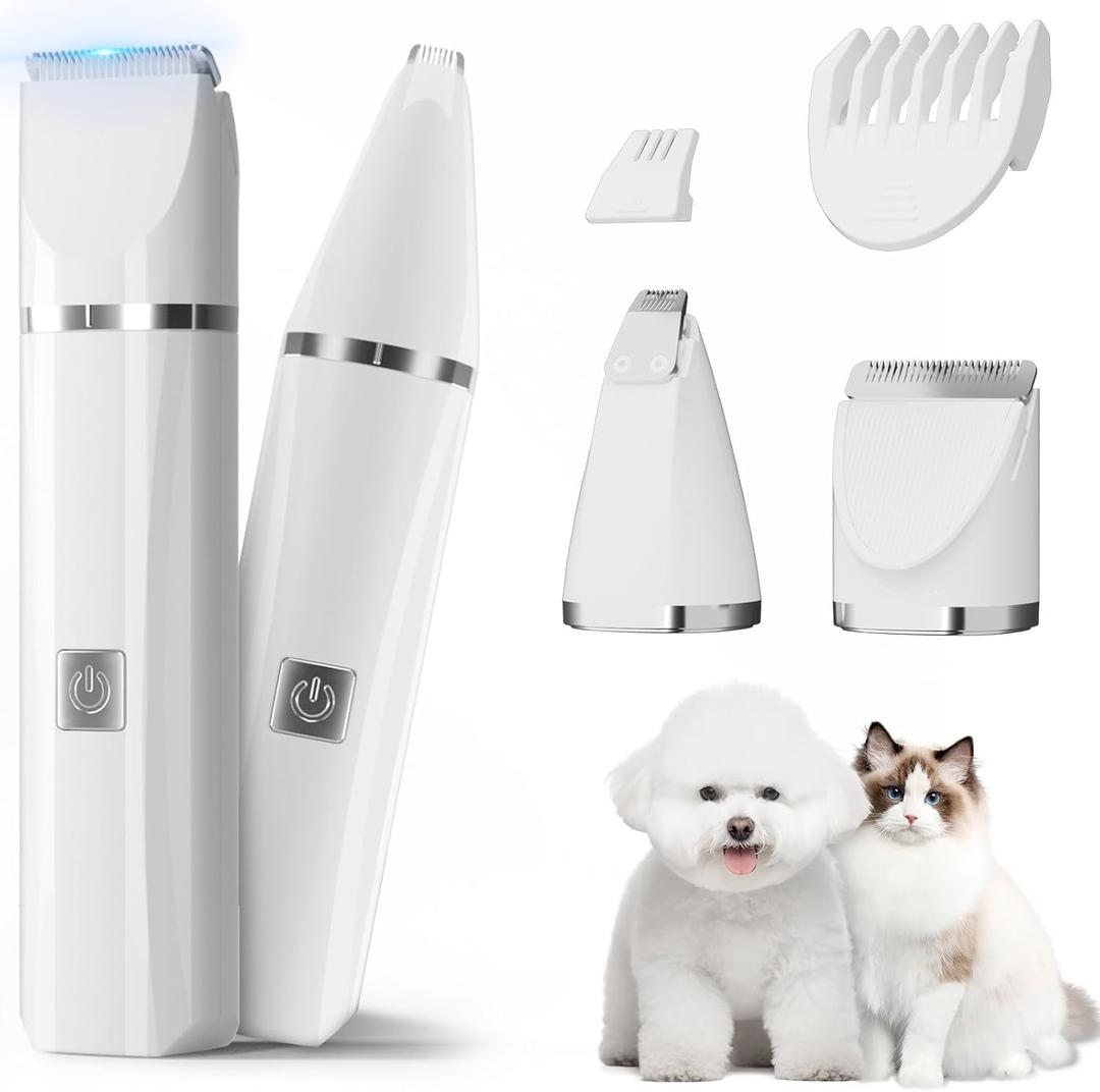 Each Cool Dog Paw Trimmer  2-in-1 Pet Hair Clippers for Dogs & Cats  Double Blades with 1cm Precision Head & 3.2cm Body Blade  Quiet, Rechargeable, Washable  for Paws, Ears, Eyes, Face, & Rump