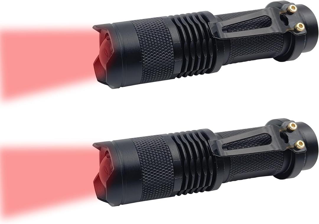 Low-Lumen Red Flashlight Zoomable Single Mode Mini Red Light Flashlights Ideal for Preserving Night Vision, Low Illumination, 2 Pack