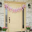 Easter Bunny Ear Garland Pink Gingham Bow Garland with Bunny Ears Coquette Easter Rabbit Banner Hanging Decor for Spring Birthday Baby Shower Party Supplies Home Wall Window Decoration