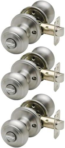 Copper Creek Privacy Interior Door Knob – ANSI Grade-2Certified, Modern Heavy Duty Handle, Easy Install and Reversible for Bedroom, Bathroom & Closets – Satin Stainless (2Pack)