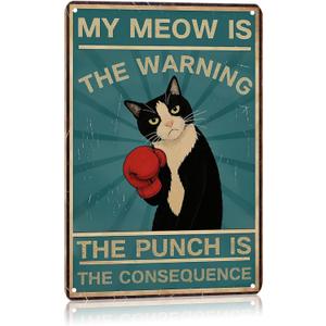 Funny Black Cat Metal Tin Sign,Vintage Cat Wall Art Decor for Kitchen Bedroom and Living Room 8x12 Inches